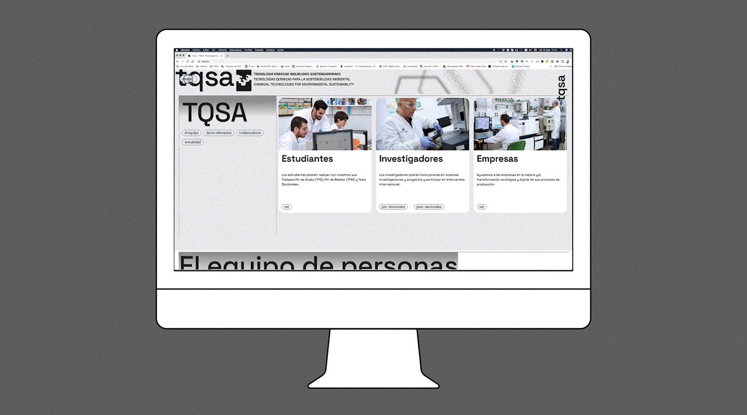 Pantallas del Diseño web para TQSA